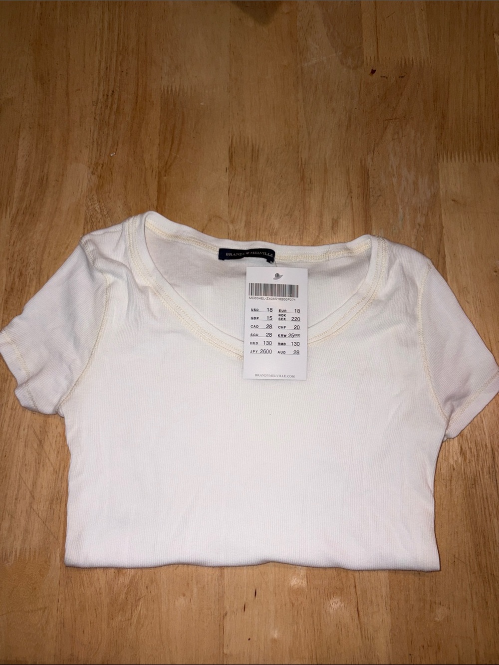 BRAND NEW Brandy Melville White Short Sleeve Ribbed V-Neck Top